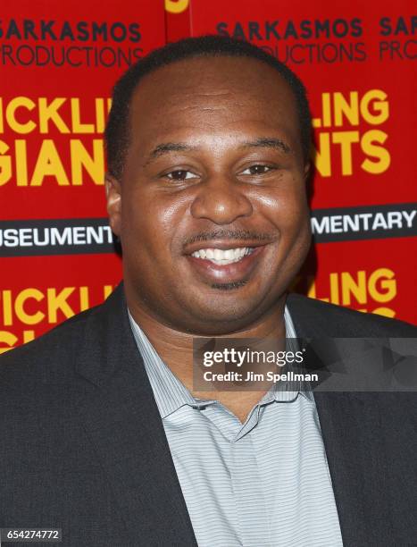 Actor Roy Wood Jr. Attends the "Tickling Giants" New York premiere at IFC Center on March 16, 2017 in New York City.