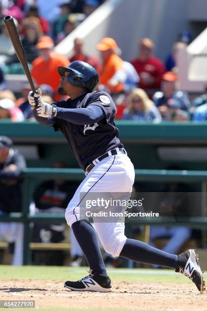 Dixon Machado of the Tigers at bat during the spring training game between the Atlanta Braves and the Detroit Tigers on March 15, 2017 at Joker...
