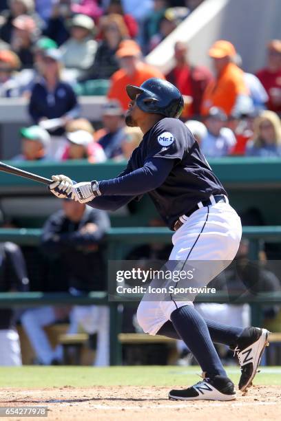 Dixon Machado of the Tigers at bat during the spring training game between the Atlanta Braves and the Detroit Tigers on March 15, 2017 at Joker...