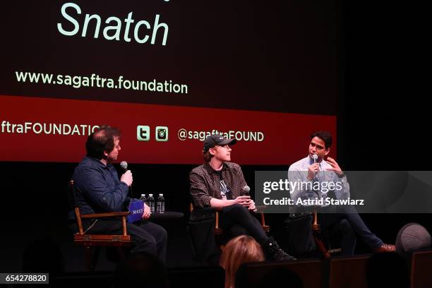 Senior writer with at YahooTV Ethan Alter, speaks with actors Rupert Grint and Luke Pasqualino during the SAG-AFTRA foundation conversation for...