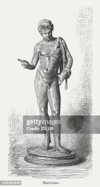 stockillustraties, clipart, cartoons en iconen met narcissus, of dionysus, oude bronzen standbeeld, napels, italië, 1884 gepubliceerd - mythological character