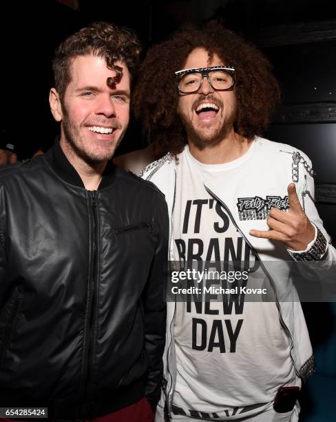 Perez Hilton and Redfoo attend day one of TAO, Beauty + Essex, Avenue + Luchini LA Grand Opening on March 16, 2017 in Los Angeles, California.