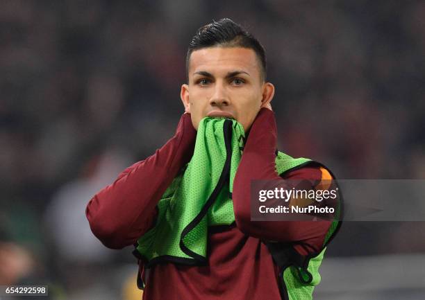 Leandro Paredes during the Europe League football match A.S. Roma vs Olympique Lyonnais at the Olympic Stadium in Rome, on march 16, 2017.