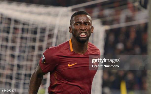 Antonio Rudiger during the Europe League football match A.S. Roma vs Olympique Lyonnais at the Olympic Stadium in Rome, on march 16, 2017.