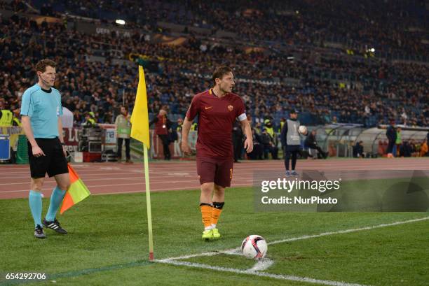 Francesco Totti during the Europe League football match A.S. Roma vs Olympique Lyonnais at the Olympic Stadium in Rome, on march 16, 2017.