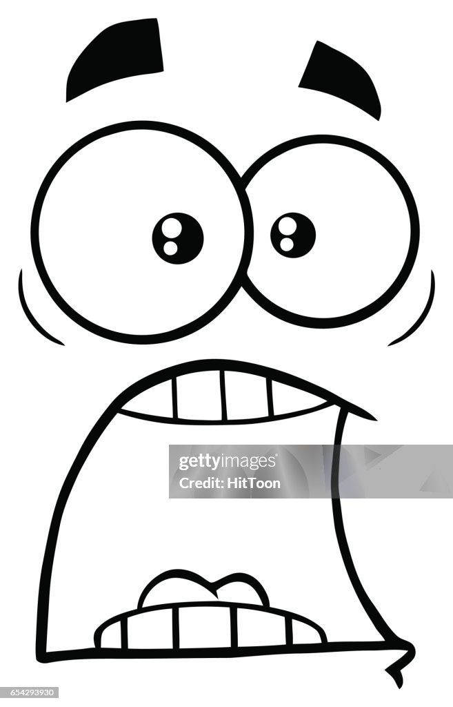 Black And White Scared Cartoon Funny Face With Panic Expression