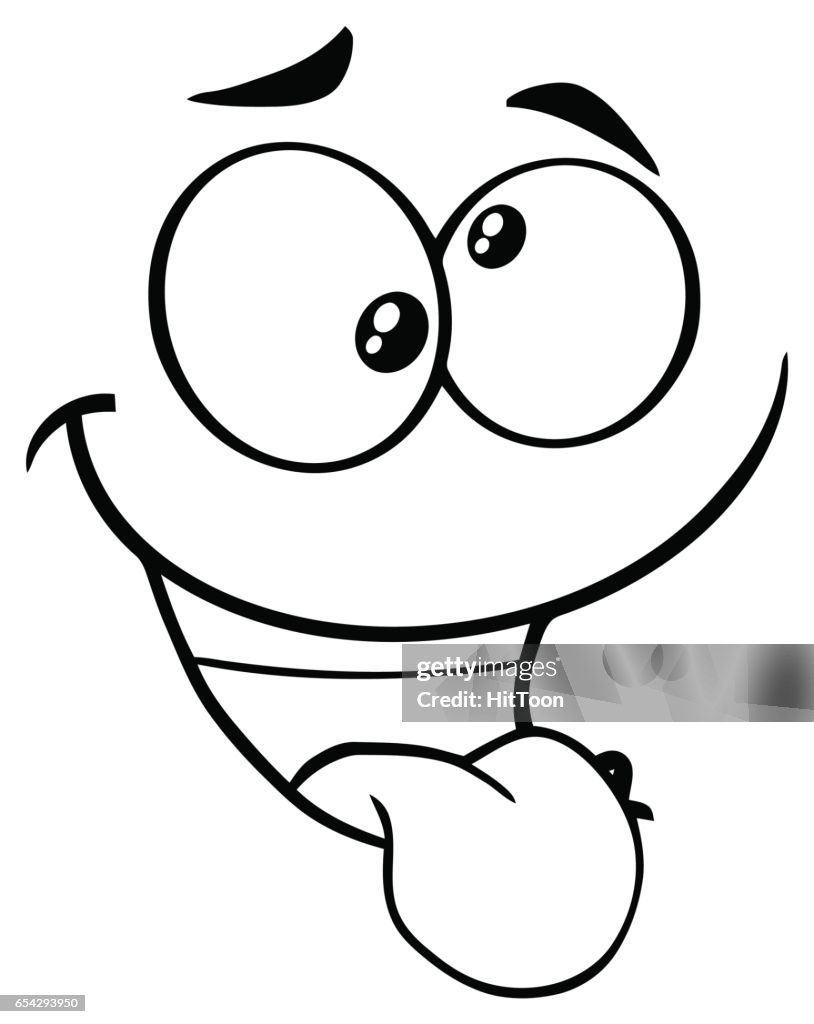 Black And White Mad Cartoon Funny Face With Crazy Expression And Protruding  Tongue High-Res Vector Graphic - Getty Images