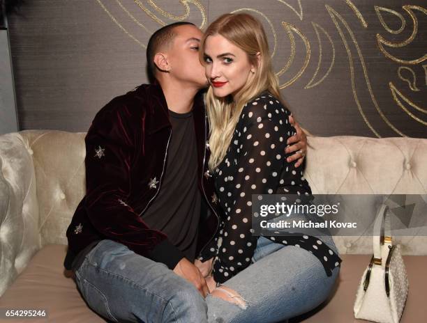 Actor Evan Ross and singer Ashlee Simpson attend day one of TAO, Beauty + Essex, Avenue + Luchini LA Grand Opening on March 16, 2017 in Los Angeles,...