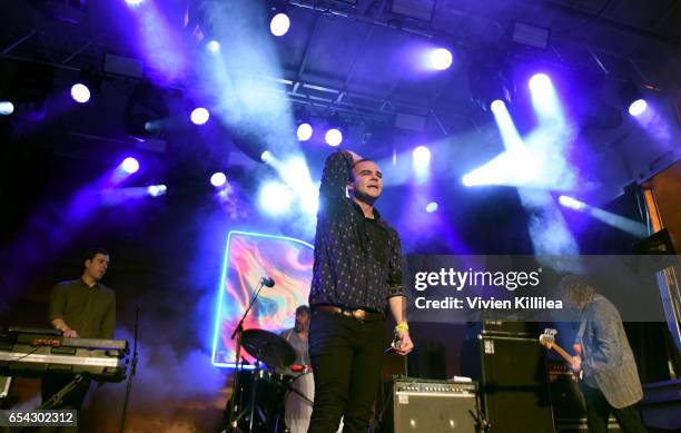 Singer Samuel T. Herring, Gerrit Welmers and William Cashion of Future Islands perform Pandora at SXSW 2017 on March 16, 2017 in Austin, Texas.