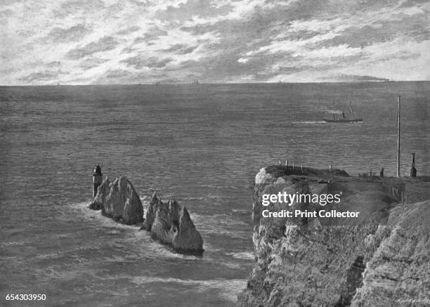 The Needles, Isle of Wight, c1900. The Needles is a row of three distinctive stacks of chalk that rise about 30m out of the sea off the western...