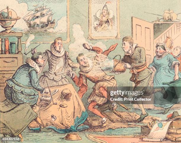 Sir Walter Raleighs Pipe Put Out, c1884. Sir Walter Raleigh was an English adventurer, explorer and writer, a favourite of Queen Elizabeth I, who...