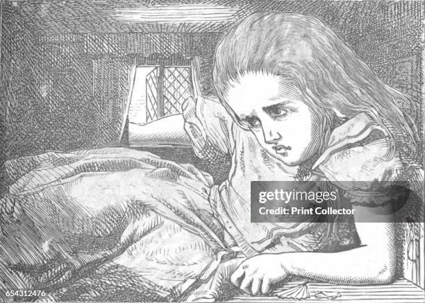 Alice, as she grows larger, 1889. Lewis Carrolls Alice in Wonderland as illustrated by John Tenniel . From Alices Adventures in Wonderland by Lewis...