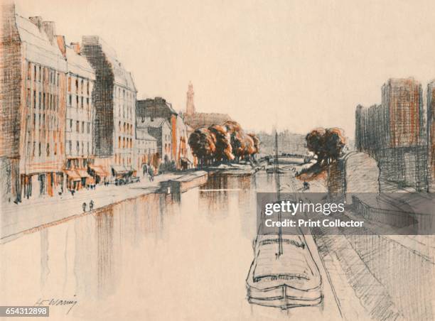 The Canal St. Martin, c1927, . From A Book About Paris by George and Pearl Adam. [Jonathan Cape, London, 1927]. Artist Henry Franks Waring.