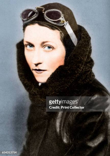 Amy Johnson, British aviator, c1920s-c1930s . Johnson created a new record for a solo flight from London to Cape Town, completing the trip in 4 days,...