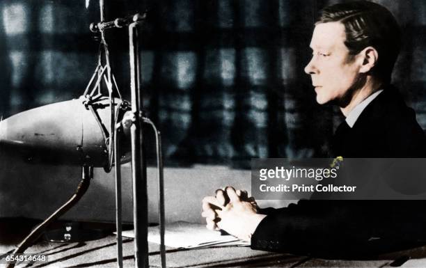 Edward VIII giving his abdication broadcast to the nation and the Empire, 11th December 1936. Edward abdicated in order to marry Wallis Simpson, an...