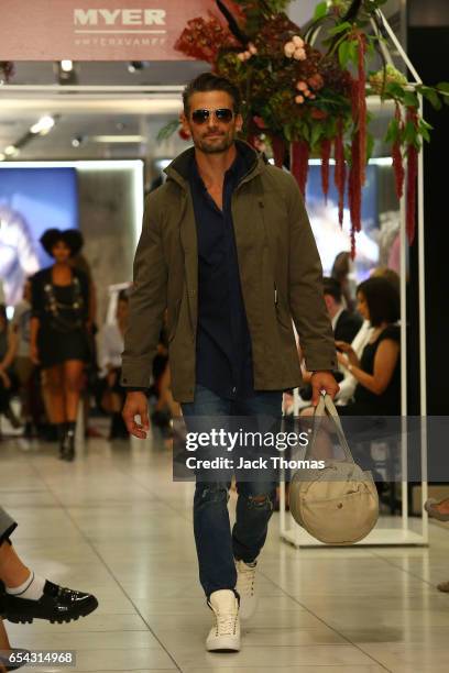 Tim Robards showcases designs during the Myer Fashion Runway show on March 17, 2017 in Melbourne, Australia.