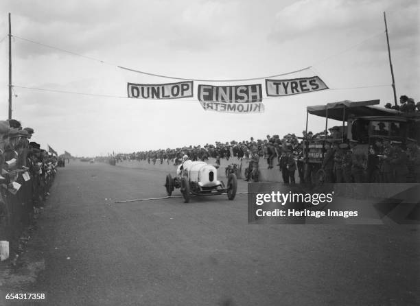 Bentley TT of Frank Clement at the finish of the Southsea Speed Carnival, Hampshire. 1922. Artist: Bill Brunell. Bentley TT 2996 cc. Event Entry No:...