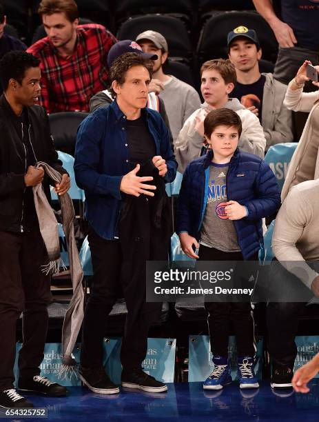 Ben Stiller and Quinlin Stiller attend Brooklyn Nets Vs. New York Knicks game at Madison Square Garden on March 16, 2017 in New York City.