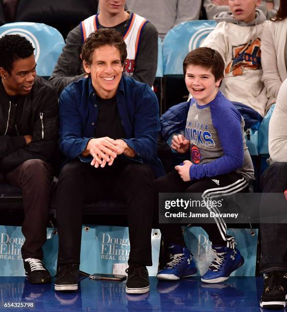 Ben Stiller and Quinlin Stiller attend Brooklyn Nets Vs. New York Knicks game at Madison Square Garden on March 16, 2017 in New York City.