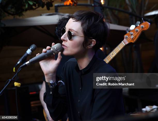 Channy Leaneagh of Polica performs at TBS Search Party StoreFront on March 16, 2017 in Austin, Texas.