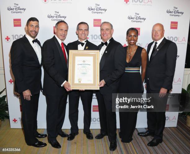 Los Angeles Mayor Eric Garcetti and guests arrive American Red Cross Centennial Celebration To Honor Disney As "Humanitarian Company Of The Year" at...