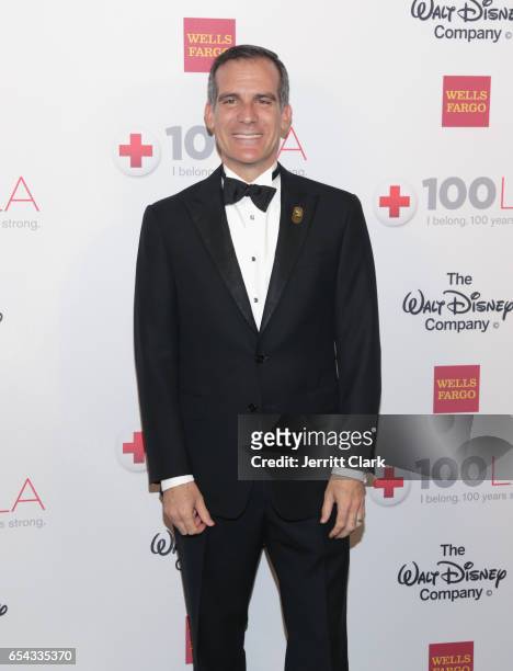 Los Angeles Mayor Eric Garcetti attends the American Red Cross Centennial Celebration To Honor Disney As "Humanitarian Company Of The Year" at the...