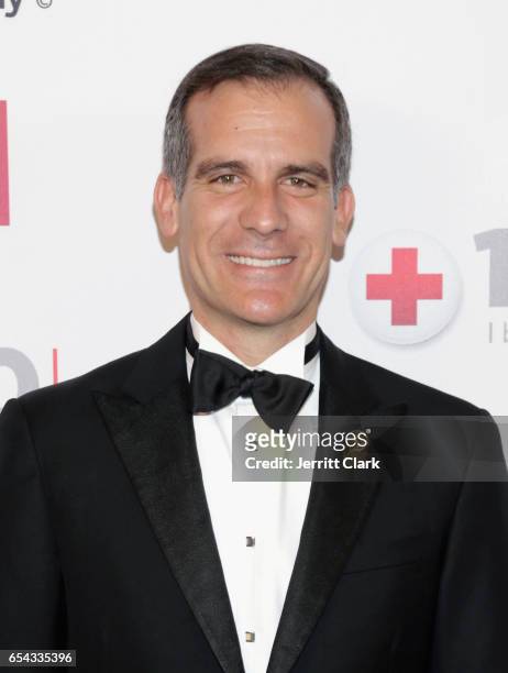 Los Angeles Mayor Eric Garcetti attends the American Red Cross Centennial Celebration To Honor Disney As "Humanitarian Company Of The Year" at the...