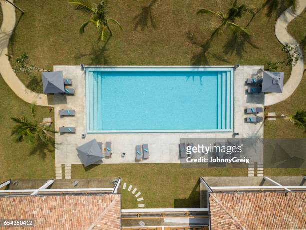 overhead view of empty swimming pool - overhead view imagens e fotografias de stock