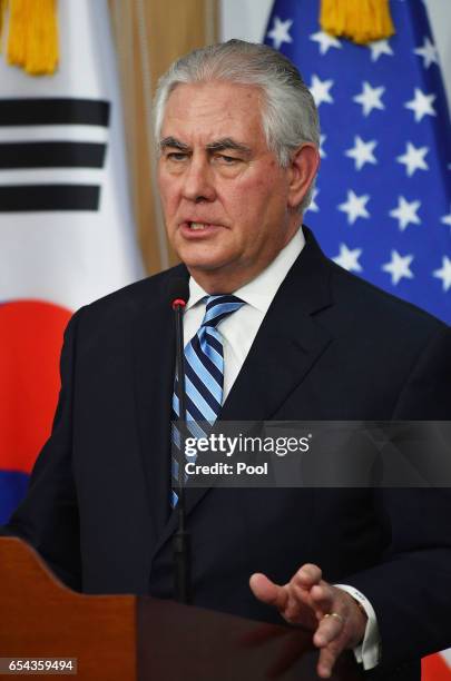 Secretary of State Rex Tillerson attends the press conference on March 17, 2017 in Seoul, South Korea. U.S. Secretary of State Rex Tillerson will...