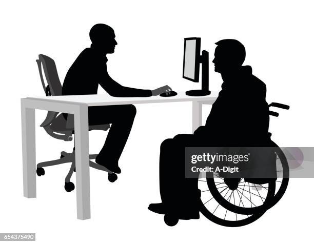 disabled client at the office - paralysis stock illustrations