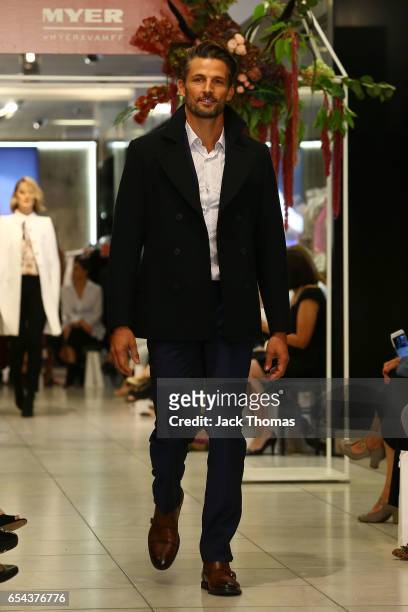 Tim Robards showcases designs during the Myer Fashion Runway show on March 17, 2017 in Melbourne, Australia.