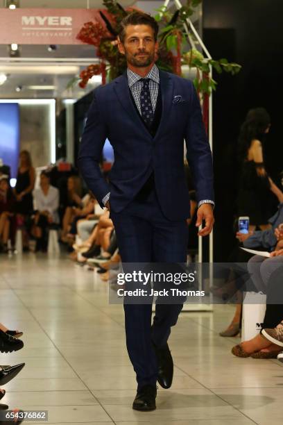 Tim Robards showcases designs during the Myer Fashion Runway show on March 17, 2017 in Melbourne, Australia.