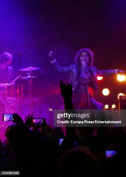 Vicky Larraz performs during 'Ole, ole' concert at Joy Eslava club on March 16, 2017 in Madrid, Spain.