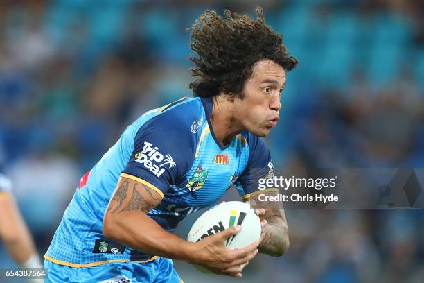 Kevin Proctor of the Titans runs the ball during the round three NRL match between the Gold Coast Titans and the Parramatta Eels at Cbus Super...