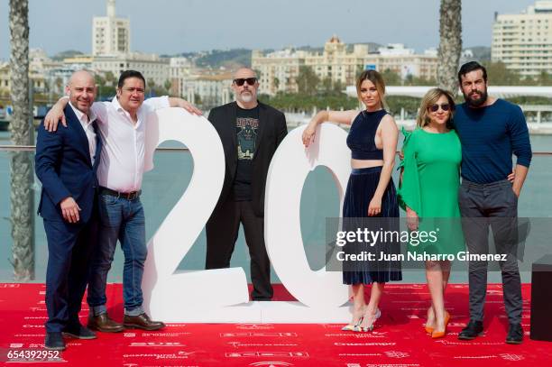 Jaime Ordonez, Secun de la Rosa, Alex de la Iglesia, Blanca Suarez, Carmen Machi and Mario Casas attend 'El Bar' photocall at Muelle Uno on March 17,...