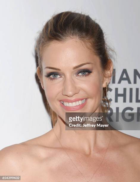 Actress Tricia Helfer arrives at the Alliance For Children's Rights 25th Anniversary Celebration at The Beverly Hilton Hotel on March 16, 2017 in...