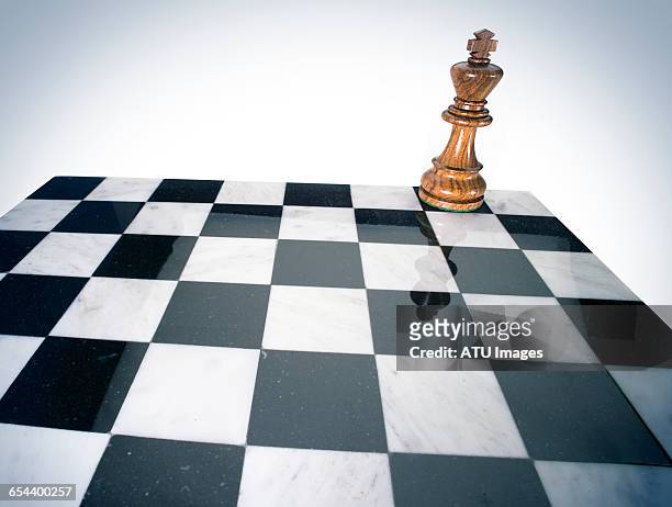 chess king alone - tablero de ajedrez fotografías e imágenes de stock