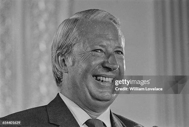 British Prime Minister Edward Heath at a world press conference on Britain's entry into the Common Market, 12th July 1971.