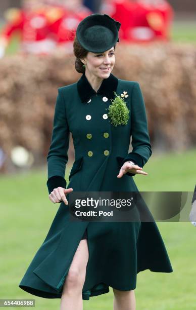 Catherine, Duchess of Cambridge attends the annual Irish Guards St Patrick's Day Parade at Household Cavalry Barracks on March 17, 2017 in London,...
