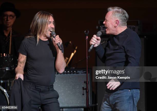 Musicians Iggy Pop and Bernard Sumner of New Order perform at the Tibet House US 30th Anniversary Benefit Concert & Gala Celebrating Philip Glass's...