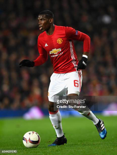 United player Paul Pogba in action during the UEFA Europa League Round of 16 second leg match between Manchester United and FK Rostov at Old Trafford...
