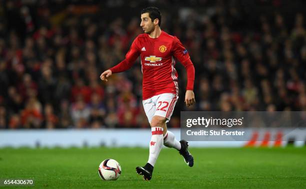 United player Henrikh Mkhitaryan in action during the UEFA Europa League Round of 16 second leg match between Manchester United and FK Rostov at Old...