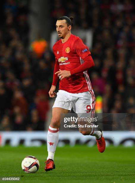 United player Zlatan Ibrahimovic in action during the UEFA Europa League Round of 16 second leg match between Manchester United and FK Rostov at Old...