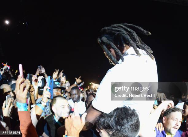 Recording artist Denzel Curry performs onstage at the Mass Appeal music showcase during 2017 SXSW Conference and Festivals at Stubbs on March 16,...