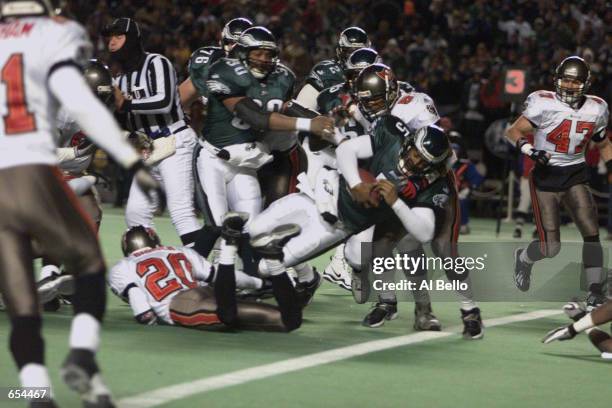 Eagles quarterback Donovan McNabb scores the first touchdown during the NFC Wild Card game between the Tampa Bay Buccaneers and the Philadelphia...