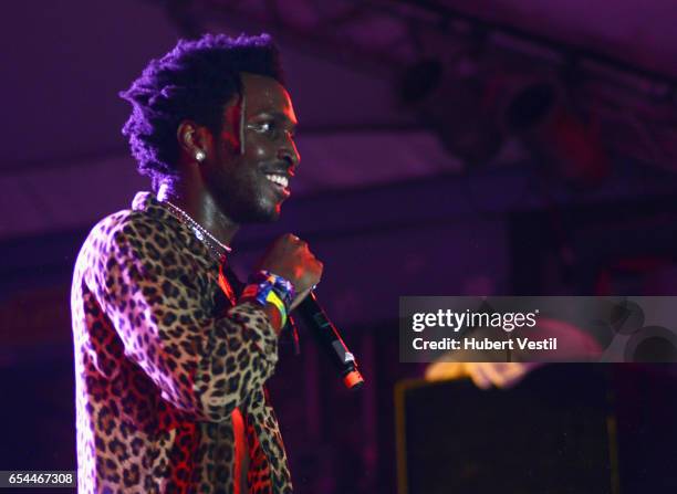 Rapper SAINt JOHN performs onstage at the Mass Appeal music showcase during 2017 SXSW Conference and Festivals at Stubbs on March 16, 2017 in Austin,...