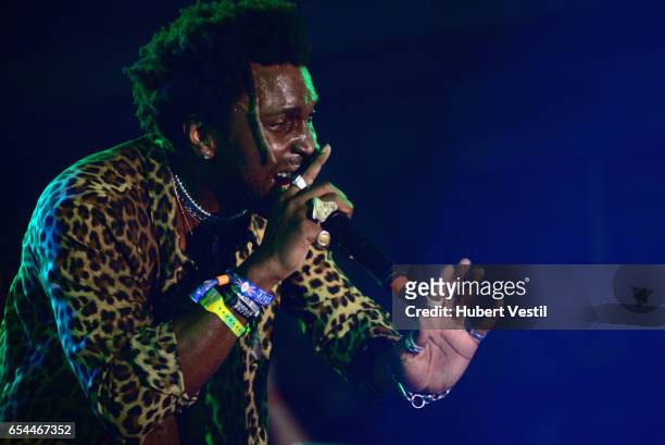 Rapper SAINt JOHN performs onstage at the Mass Appeal music showcase during 2017 SXSW Conference and Festivals at Stubbs on March 16, 2017 in Austin,...