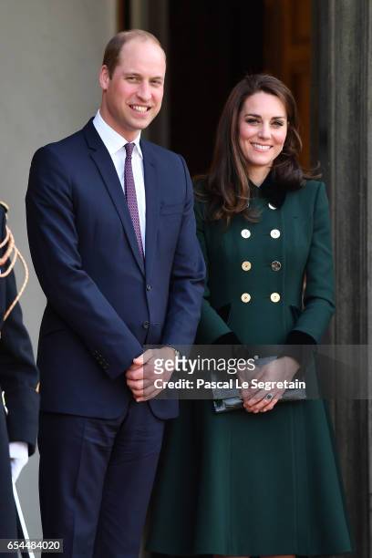 Prince William, Duke of Cambridge and Catherine, Duchess of Cambridge leave after a meeting with French President Francois Hollande at the Elysee...