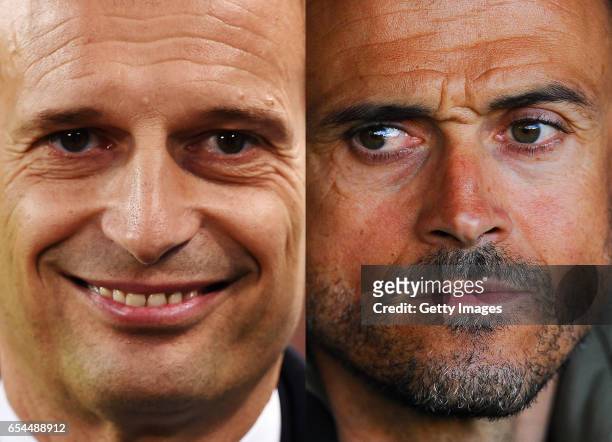 In this composite image a comparision has been made between Juventus FC head coach Massimiliano Allegri and Head coach Luis Enrique of FC Barcelona....