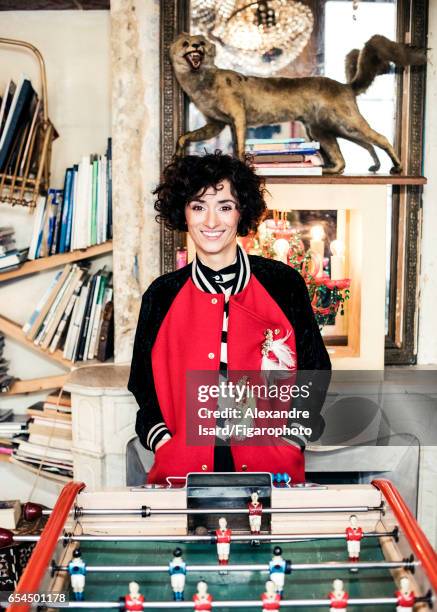 Actress Rachida Brakni is photographed for Madame Figaro on February 22, 2017 in Le Derriere restaurant in Paris, France. Jacket and shirt ....